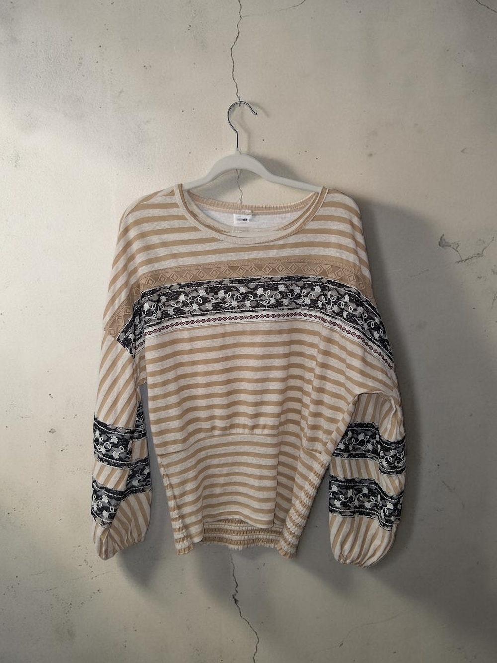 gimmicks by BKE Beige and White Striped Long Sleeve Tee with Black Pattern